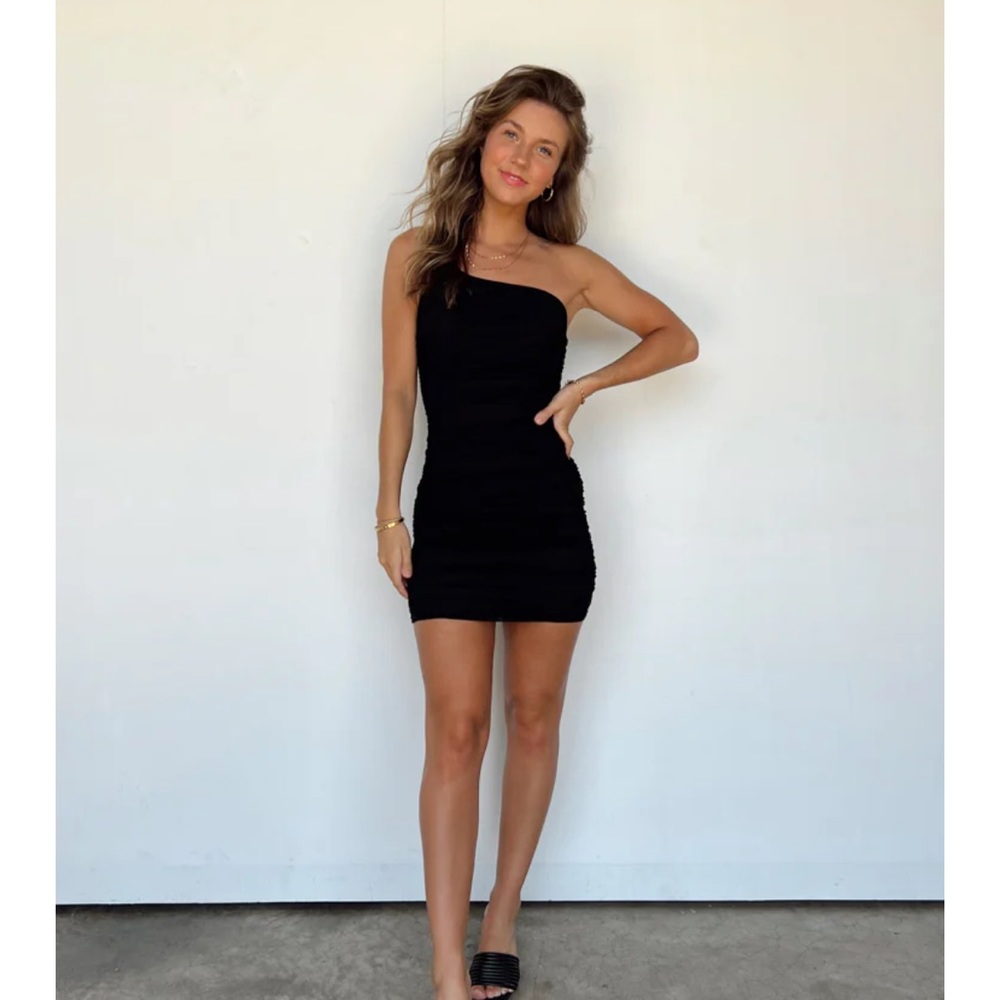 NWT! One shoulder black mini dress